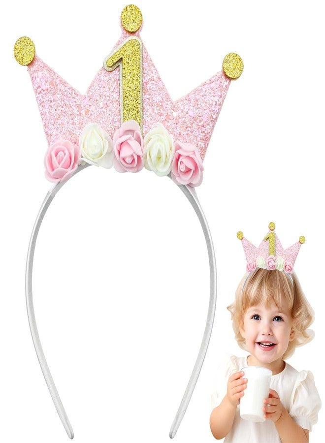 Capiant 1st Birthday Decorations for Women, Birthday Crown Headbands, 1-Year-Old Happy Birthday Decorations Flower Princess Tiara Hair Accessory, Women 1st Birthday Gift Party Decorations Supplies - Image 1